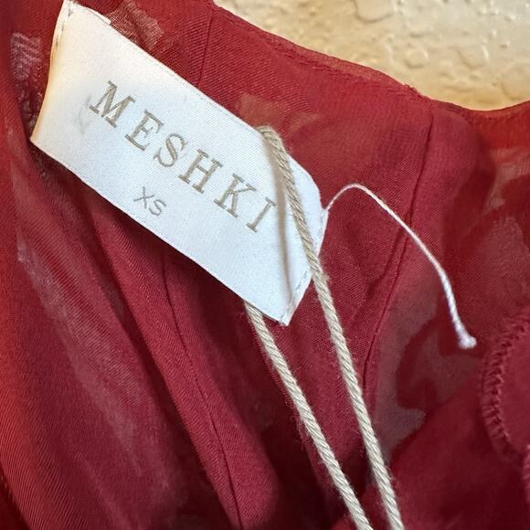 NWT MESHKI Maxi Slip Dress Very High Slit Size XS Red Ruffles Cocktail Holiday - Picture 6 of 12